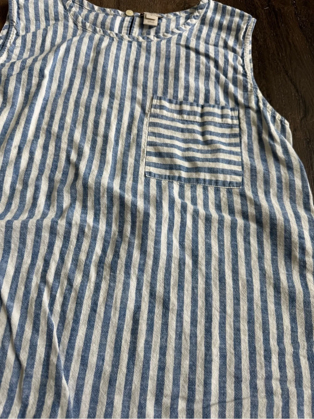 J. Crew Blue & White Linen Stripe Sleeveless Pocket Tank Women’s  Size 8